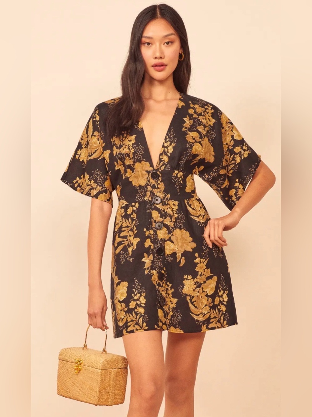 Reformation Ty Linen Kimono Sleeve Mini Dress
